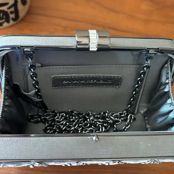 Banana Republic suede gray clutch with crisscross beading. - Picture 2 of 4